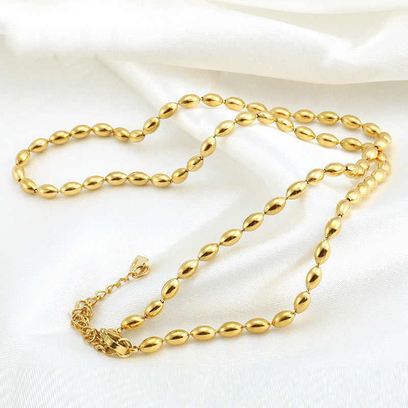 Stainless Steel Plated 18K Oval Beads Chain Necklace