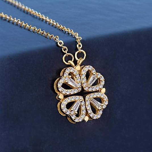 Foldable 4 Leaf Clover Necklace - Stainless Steel, 18k Gold Plated