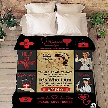 Best Family Gifts I was Born Nurse, Customized Nurse Blanket, Medical Professionals Technicians Staff, Custom Names, Thanksgiving, Super Soft and Warm Blanket