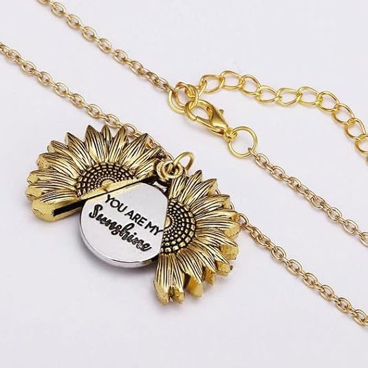 You Are My Sunshine Sunflower open locket necklace