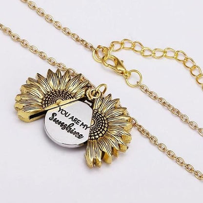 You Are My Sunshine Sunflower open locket necklace