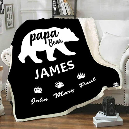 Papa Bear, Customized Blanket for Father, with Custom Daughter/Son Name, Gift for Birthday, Father's Day, Thanksgiving, Super Soft and Warm Blanket