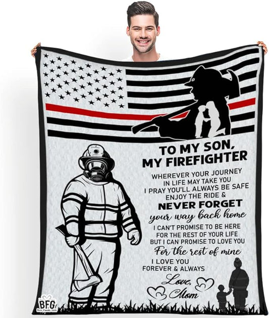 To My Son, the Brave Firefighter: Endless Love and Warmth in a Customized Velvet Soft Throw Fleece Sherpa Woven Blanket – Perfect Birthday or Thanksgiving Gift with Personalized Nickname