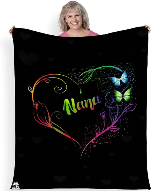 Customized Grandparents Blanket, Fleece Blanket, Bedroom Living Room Décor, Custom Names, Birthday, Christmas, Thanksgiving, Super Soft and Warm Blanket