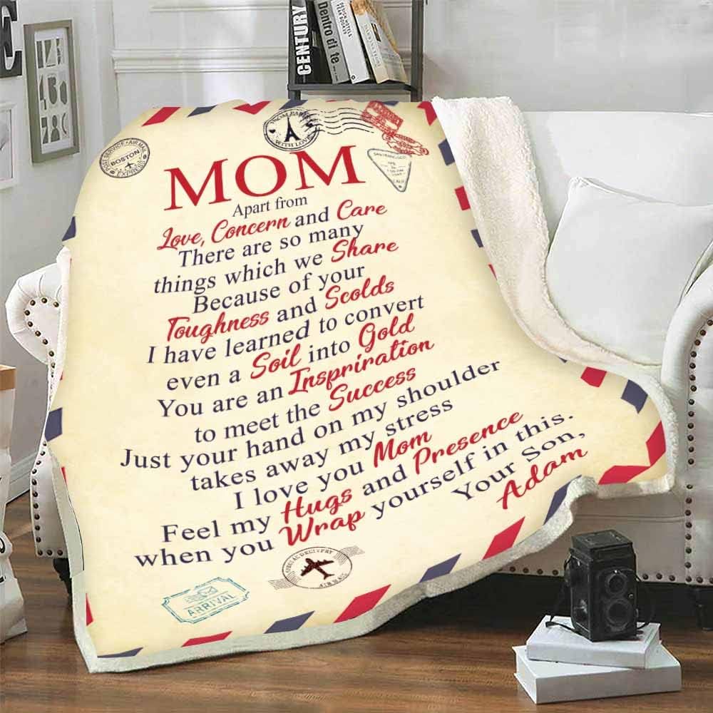 Personalized Blanket Gift for Mother, I Love You Mom, for Birthday, Mothers Day, Customized Names, Velvet Soft, Light Weight, Super Soft, Fleece, Sherpa Warm Bed Blanket Gift