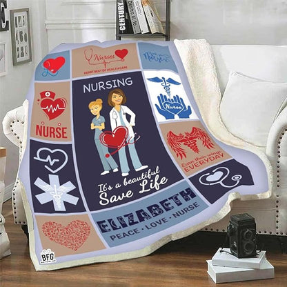 A Beautiful Saving Life, Customized Nurse Blanket, Medical Professionals Technicians Staff, Custom Names, Thanksgiving, Super Soft and Warm Blanket