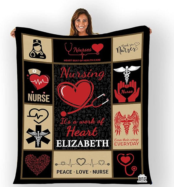 Best Family Gifts Its A Work of Heart, Customized Nurse Blanket, Medical Professionals Technicians Staff, Custom Names, Birthday, Thanksgiving, Super Soft and Warm Blanket