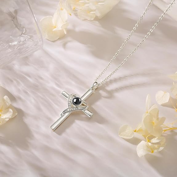 Cross Necklace with Bible Verse for Women Projection Necklace