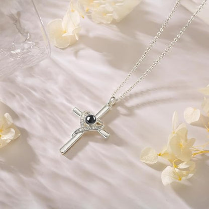 Cross Necklace with Bible Verse for Women Projection Necklace