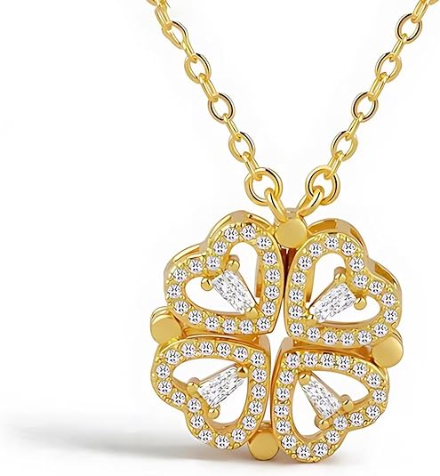 Foldable 4 Leaf Clover Necklace - Stainless Steel, 18k Gold Plated