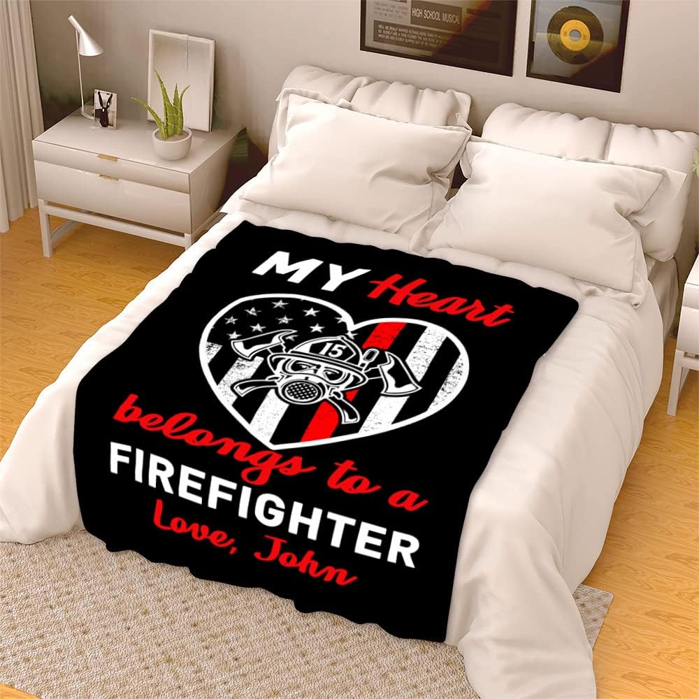 Personalized Firefighter Blanket Gift – A Heartfelt Tribute to Your Firefighter, Custom Name, Ideal for Birthdays, Thanksgiving, Premium Size, Luxuriously Soft Velvet for Warmth and Comfort