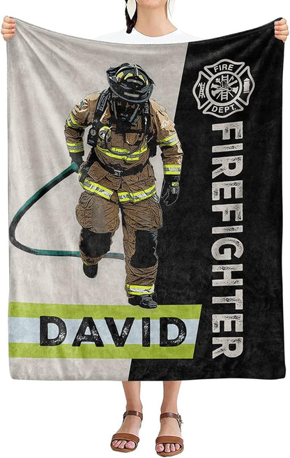 Custom Name Blanket for Firefighters - Ideal Family Gift for Birthdays, Christmas, Thanksgiving, Anniversaries, and Retirement. Personalized Blanket Gift for Him/Her, Printed in the USA