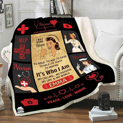 Best Family Gifts I was Born Nurse, Customized Nurse Blanket, Medical Professionals Technicians Staff, Custom Names, Thanksgiving, Super Soft and Warm Blanket