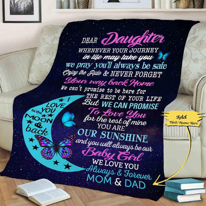 Dear Daughter Customized Name Blanket: Our Sunshine, Expressing Infinite Love! Perfect Gift for Birthdays, Daughter's Day, Proudly Printed in the USA on Soft Fleece