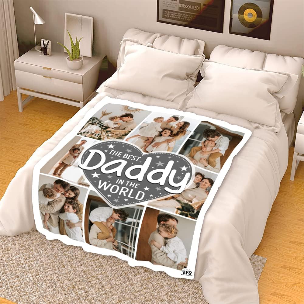 Photo Blanket for Father, Customized Blanket for Father, with Custom Photos, Gift for Birthday, Father's Day, Thanksgiving, Super Soft and Warm Blanket