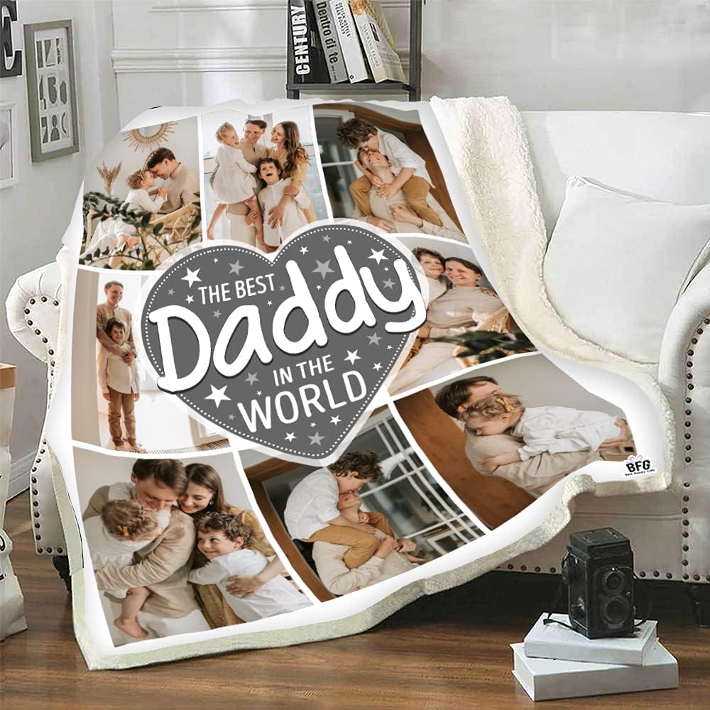 Photo Blanket for Father, Customized Blanket for Father, with Custom Photos, Gift for Birthday, Father's Day, Thanksgiving, Super Soft and Warm Blanket