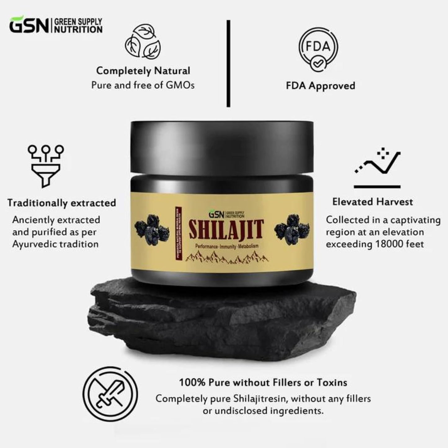 Green Supply Organic Shilajit Resin 30g: Pure Himalayan Blend with 85+ Trace Minerals & Fulvic Acid