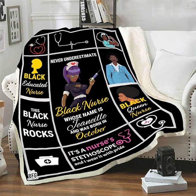 Customized Black Nurse Blanket, Medical Professionals Technicians Staff, Custom Names, Birthday, Thanksgiving, Super Soft and Warm Blanket