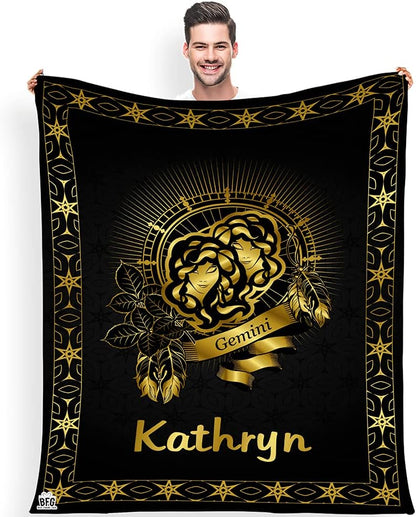 Customized Zodiac Blanket, with Custom Names, Horoscope Design, for Friends and Family, Birthday, Christmas, House Warming Gift, Super Soft and Warm Blanket