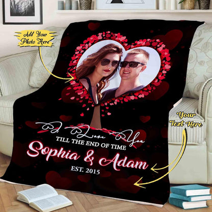 Personalized Photo Blanket Gift for Every Occasion! Made in the USA, Featuring 'I Love You Till The End of Time' Message. Perfect for Valentine's Day, Birthdays, and Anniversaries. Experience Ultra-Soft Cozy Comfort with Our Fleece Blanket