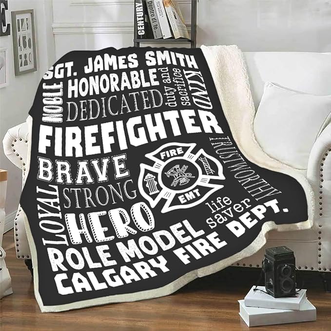 Customized Gift Blanket for Firefighters – Embodies Bravery, Strength, and Loyalty. A Life Saver Model of Kindness. Personalize with Custom Name. Luxuriously Soft and Lightweight Fleece for Warmth