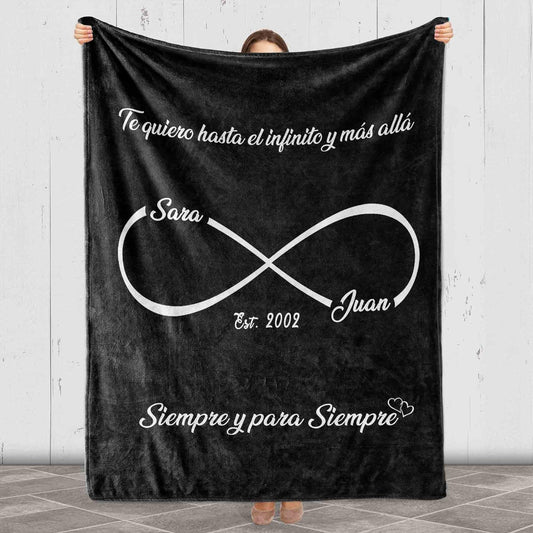 Customized Blanket for Couples, Gift for Anniversary, Valentine's Day, Birthday, Personalized Name and Est Blanket, Te Quiero Hasta el infinito y más alla, Siempre y para Siempre Gift for Him/Her