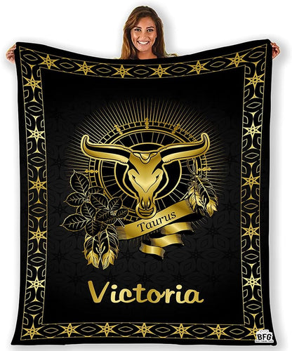 Customized Zodiac Blanket, with Custom Names, Horoscope Design, for Friends and Family, Birthday, Christmas, House Warming Gift, Super Soft and Warm Blanket