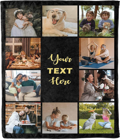 Customized Photo Blanket - Personalized Collage and Text, Ideal for Couples, Friends, Family