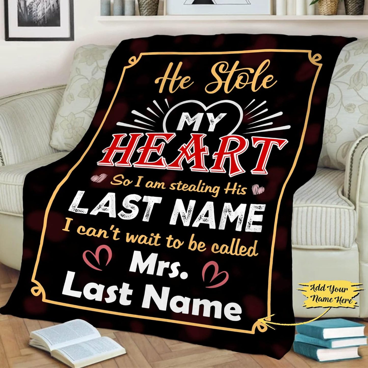 Personalized Couples Name Blanket - 'He Stole My Heart' Design. Ideal for Valentines, Birthdays, and More! Choose Sherpa or Fleece - Proudly Sent from the USA. A Heartfelt Gift from Family and Friends