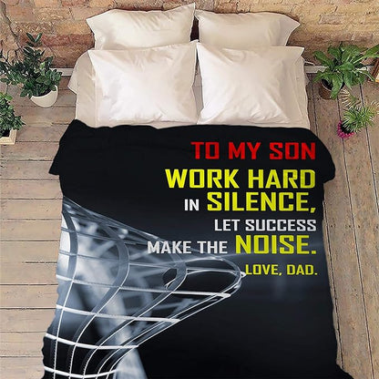 Work Hard In Silence Lets Success Make The Noise, Premium Quality Fleece Blanket for Son, with Quotes and beautiful Print, Birthday, Children's Day, Christmas Day, Super soft and Cozy Blanket