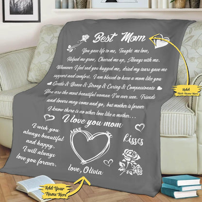 Best Blanket for Mom/Mother: Custom Name Design, Perfect Gift for Best Mom On Birthday, Mother's Day, Christmas, and Thanksgiving. Proudly Printed in the USA on Fleece or Sherpa Material.