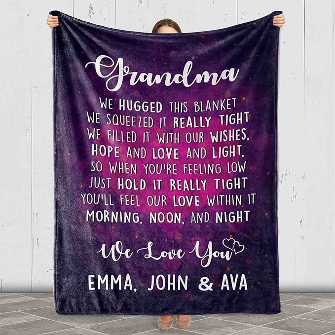 Custom Names Blanket for Grandmother, Grandma, Gift for Grandparent's Day, Birthday, Anniversary, Christmas, Thanksgiving, Personalized Blanket Gift for from Grandkids, Printed in USA