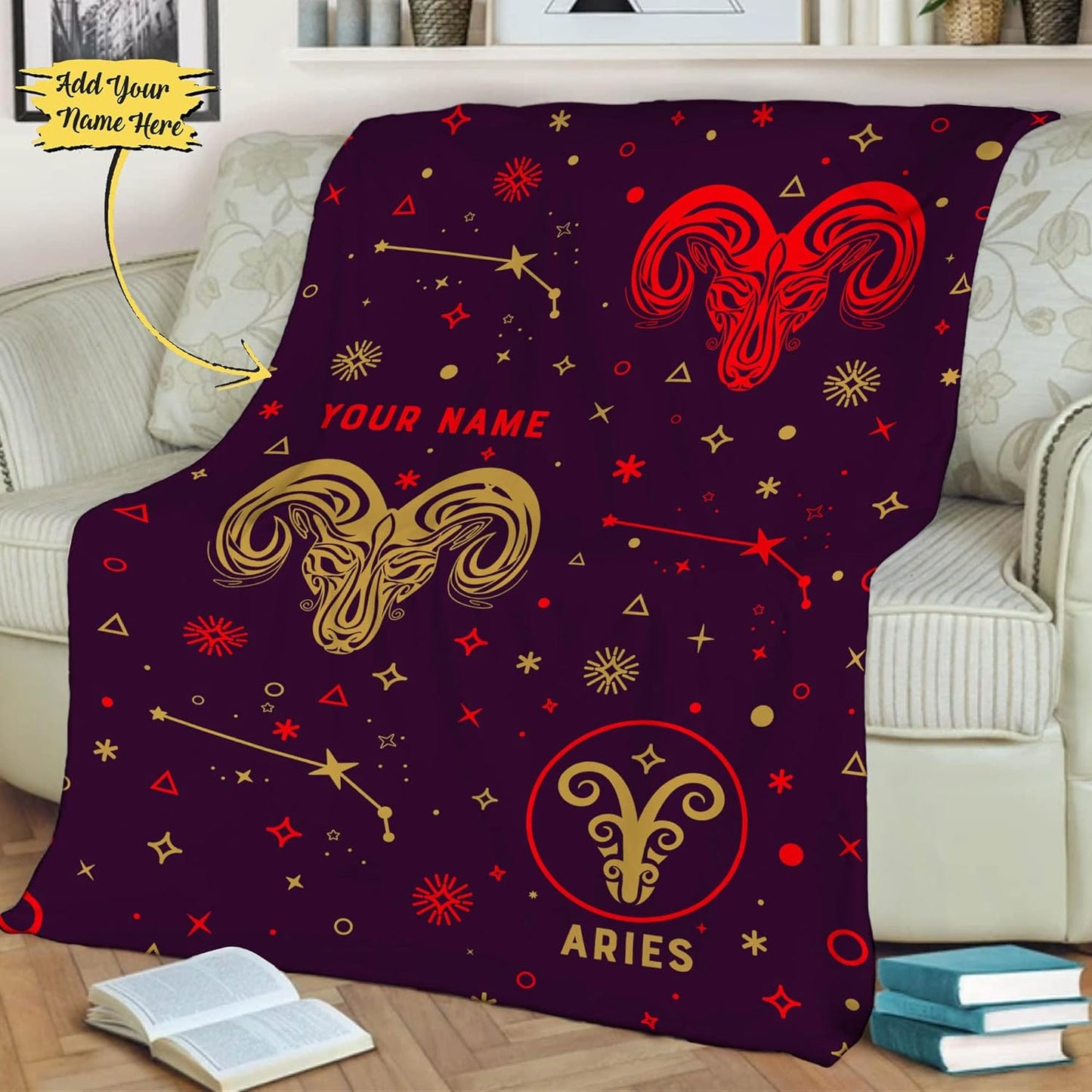 Aquarius Blanket, Personalized Zodiac Blanket, Custom Names, Horoscope Design, for Friends and Family, Birthday, House Warming Gift, Super Soft, Silky Smooth Light Weight Warm Bed Blanket