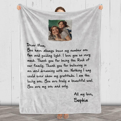 Mom Photo Blanket: Gift for Birthday, Thanksgiving Christmas Show your love with this Customized Blanket featuring the message Dear Mom You are My One & Only Proudly Printed in the USA on Luxurious Fleece or Sherpa. Perfect for Sons or Daughters to Give