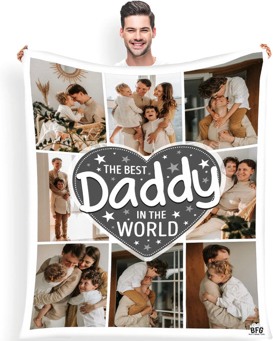 Photo Blanket for Father, Customized Blanket for Father, with Custom Photos, Gift for Birthday, Father's Day, Thanksgiving, Super Soft and Warm Blanket