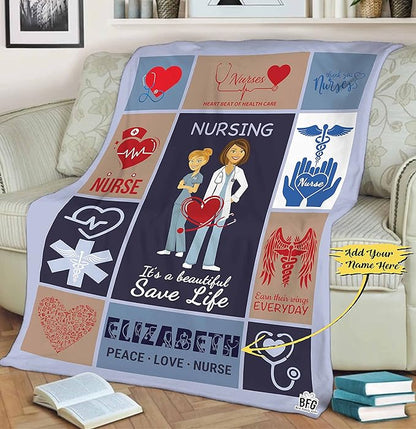 A Beautiful Saving Life, Customized Nurse Blanket, Medical Professionals Technicians Staff, Custom Names, Thanksgiving, Super Soft and Warm Blanket