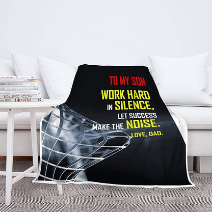 Work Hard In Silence Lets Success Make The Noise, Premium Quality Fleece Blanket for Son, with Quotes and beautiful Print, Birthday, Children's Day, Christmas Day, Super soft and Cozy Blanket