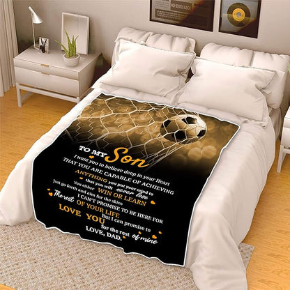 To My Soccer-loving Son: Premium Quality Fleece Blanket with Quotes and Beautiful Print - Ideal Birthday, Children's Day, or Christmas Gift. Super Soft and Cozy Blanket to Express Your Love