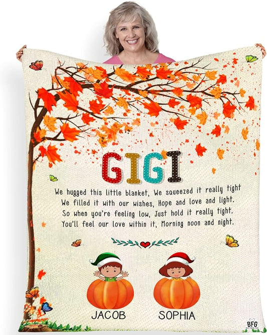 We Hugged This Little Blanket, Customized Grandparents Blanket, Fleece Blanket, Bedroom Living Room Décor, Custom Names, Birthday, Christmas, Thanksgiving, Super Soft and Warm Blanket