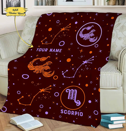 Aquarius Blanket, Personalized Zodiac Blanket, Custom Names, Horoscope Design, for Friends and Family, Birthday, House Warming Gift, Super Soft, Silky Smooth Light Weight Warm Bed Blanket