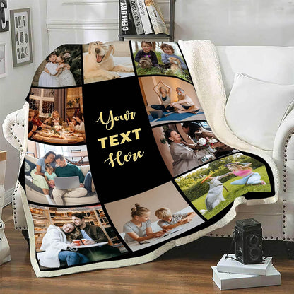 Customized Photo Blanket - Personalized Collage and Text, Ideal for Couples, Friends, Family