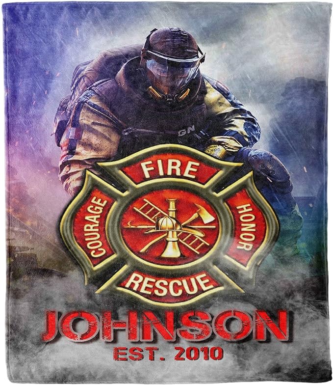 Personalized Firefighter Blanket with Custom Name and Establishment Date, Featuring Courage, Honor, and Rescue - Ideal Birthday, Christmas, or Thanksgiving Gift for Firefighters, Perfect for Husband, Father, Son, and Beloved Friends and Family