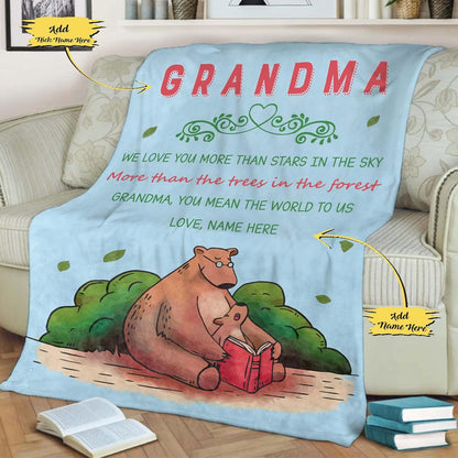 Customized Name Blanket for Grandma, We Love You More Than Stars in The Sky, Gift from Grandson/Daughter for Birthday, Thanksgiving, Christmas, Proudly Printed in USA Fleece or Sherpa Blanket