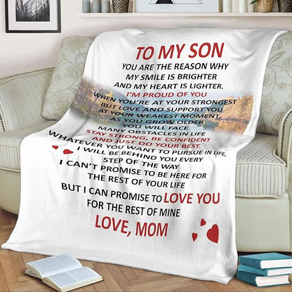 You are The Reason Why My Smile is Brighter, Premium Quality Fleece Blanket for Son, with Quotes, Birthday, Children's Day, Christmas Day Gift, Gift for him, Supersoft and Cozy Blanket