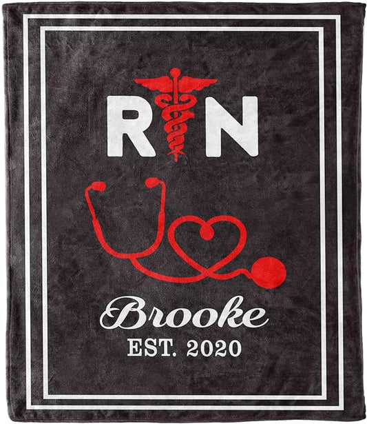 Customized Blanket for Nurse With Your Name & EST, Custom Gift for Nurse with Quotes, Birthday, Any Occasion, Fleece Blanket, Personalized Registered Nurse RN Supersoft and Cozy Blanket