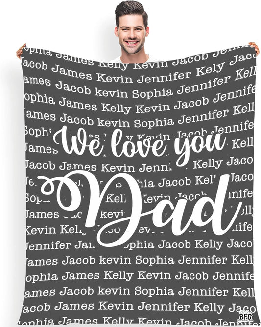 The Man The Myth The Legend, Customized Blanket for Father, with Custom Daughter, Son Name, Gift for Birthday, Father's Day, Thanksgiving, Super Soft and Warm Blanket