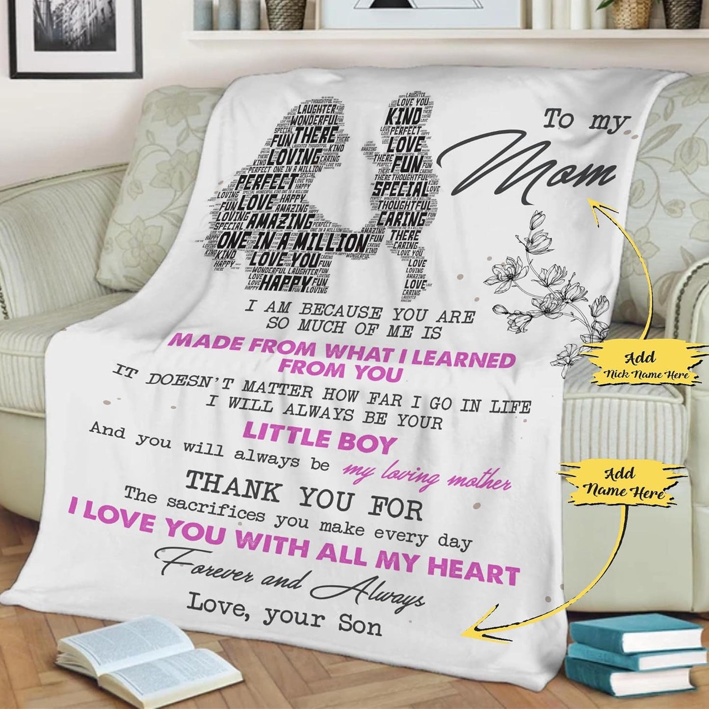 Blanket for Mom: This Customized Blanket featuring To My Mom, for The Sacrifices You Make Every Day Proudly Printed in the USA on Luxurious Fleece or Sherpa. Sons or Daughters to Gift on Birthdays, Thanksgiving, or Christmas