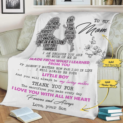 Blanket for Mom: This Customized Blanket featuring To My Mom, for The Sacrifices You Make Every Day Proudly Printed in the USA on Luxurious Fleece or Sherpa. Sons or Daughters to Gift on Birthdays, Thanksgiving, or Christmas