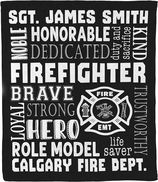 Customized Gift Blanket for Firefighters – Embodies Bravery, Strength, and Loyalty. A Life Saver Model of Kindness. Personalize with Custom Name. Luxuriously Soft and Lightweight Fleece for Warmth