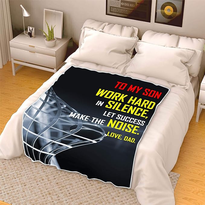 Work Hard In Silence Lets Success Make The Noise, Premium Quality Fleece Blanket for Son, with Quotes and beautiful Print, Birthday, Children's Day, Christmas Day, Super soft and Cozy Blanket